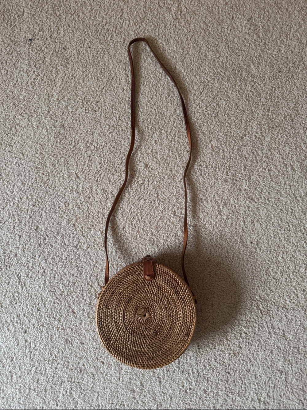 Woven Round Crossbody Bag in Brown - Fashionable Straw Shoulder Bag